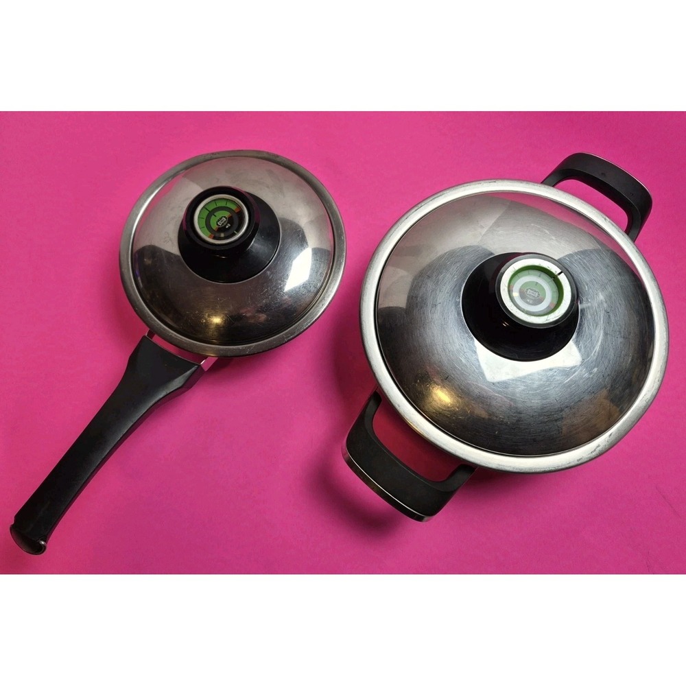 AMC Stainless Steel Cookware Set 16cm Saucepan 24cm Pot Visiotherm Lids 2pc